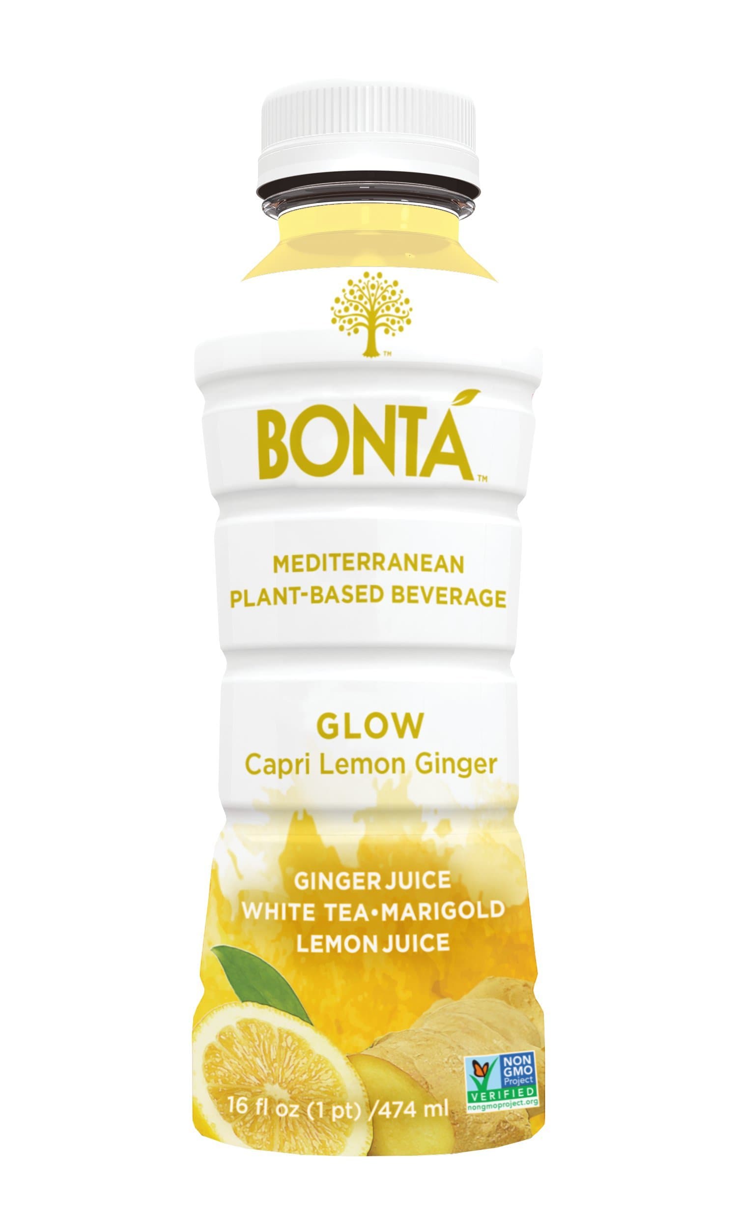 Bonta Non GMO, Plant Based Water, Glow Capri Lemon Ginger, 16 Ounce Bottles (Pack of 12) - Packaging May Vary