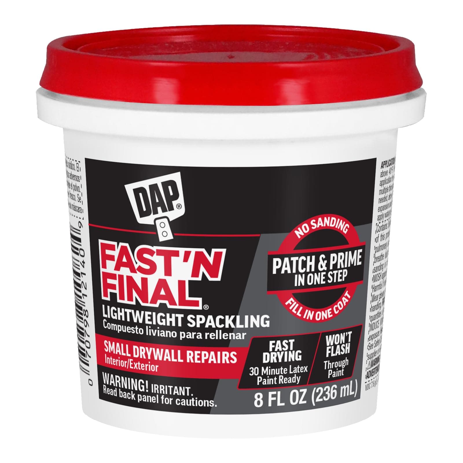 DAP Fast N Final Interior Exterior Spackle, White, 1/2-Pint 8.0 Fl Oz, 12140