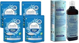 Diabliss Diabetic Friendly Herbal Cane Sugar - Free from Chemicals/Artificial Sweeteners - Low Glycemic Index (GI) - 500g Pouch (500g (Pack of 4) + Blood Glucose Management)