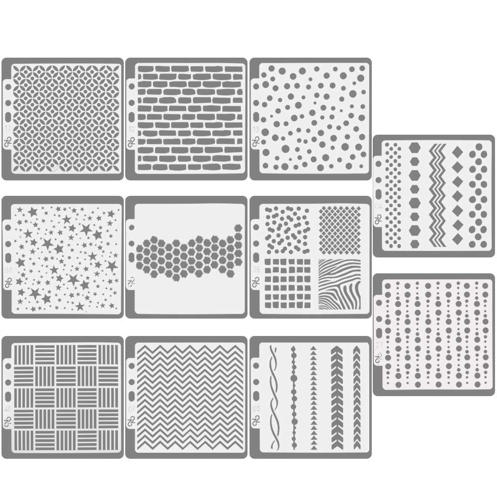 CODIRATO11 PCS Journal Stencils Set Geometric Design Planner Stencils Reusable Journal Template for Scrapbook, Diary, Writing, Craft Creations (14 * 13 cm)