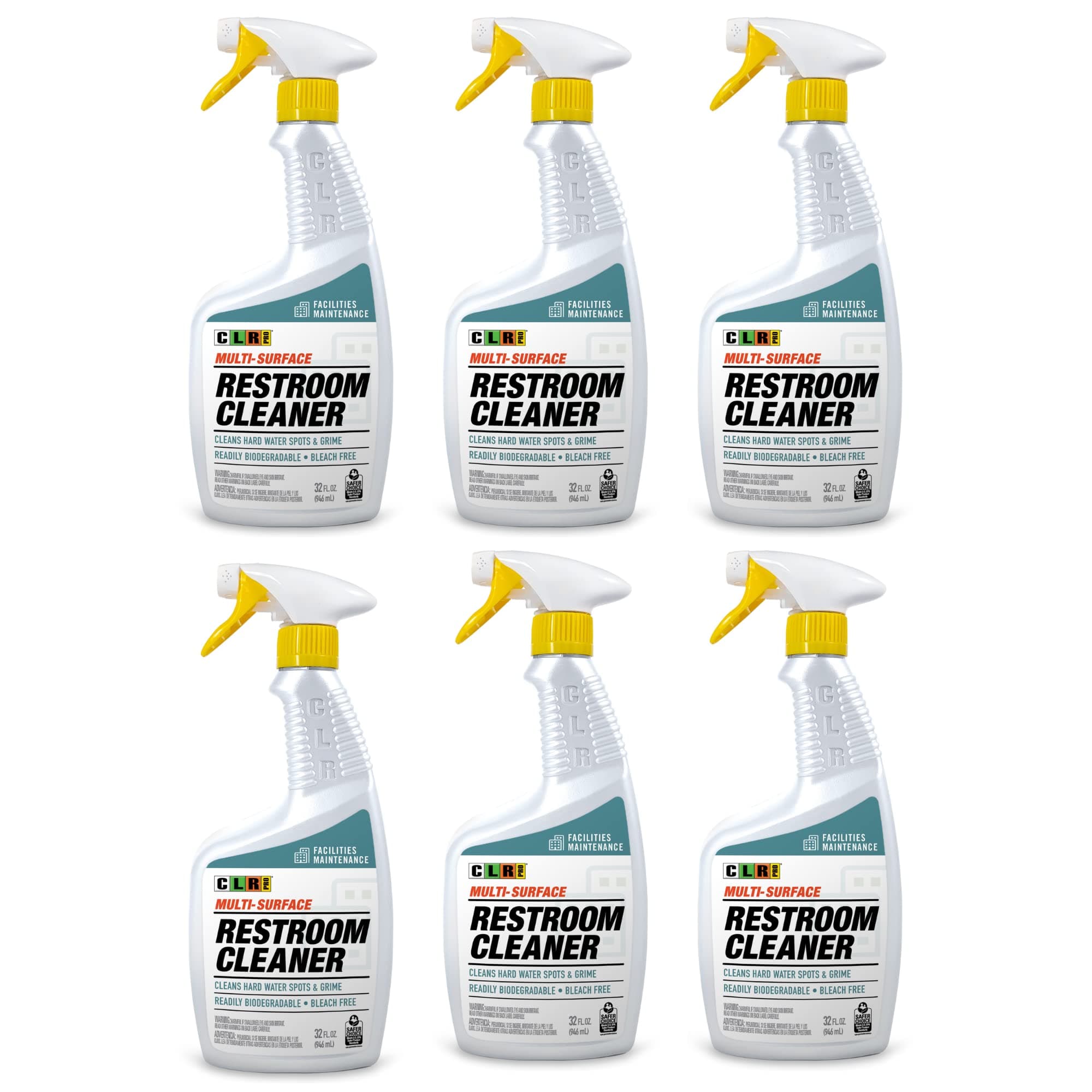 CLR PRO Industrial Bathroom Cleaner - Multi-Surface Spray Cleans Hard Water Spots & Restroom Grime, 32 Ounce Spray Bottle (Pack of 6)