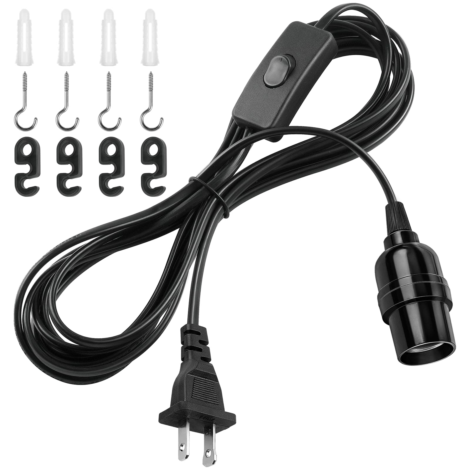 DiCUNO Extension Hanging Lantern Cord Cable, E26 Pendant Light Lamp Socket, On-Off Switch Close to Polarized Plug, 13 Feet, Medium Base for Grow, Plant, Ceiling Lights Fixture, Black, 1 Pack