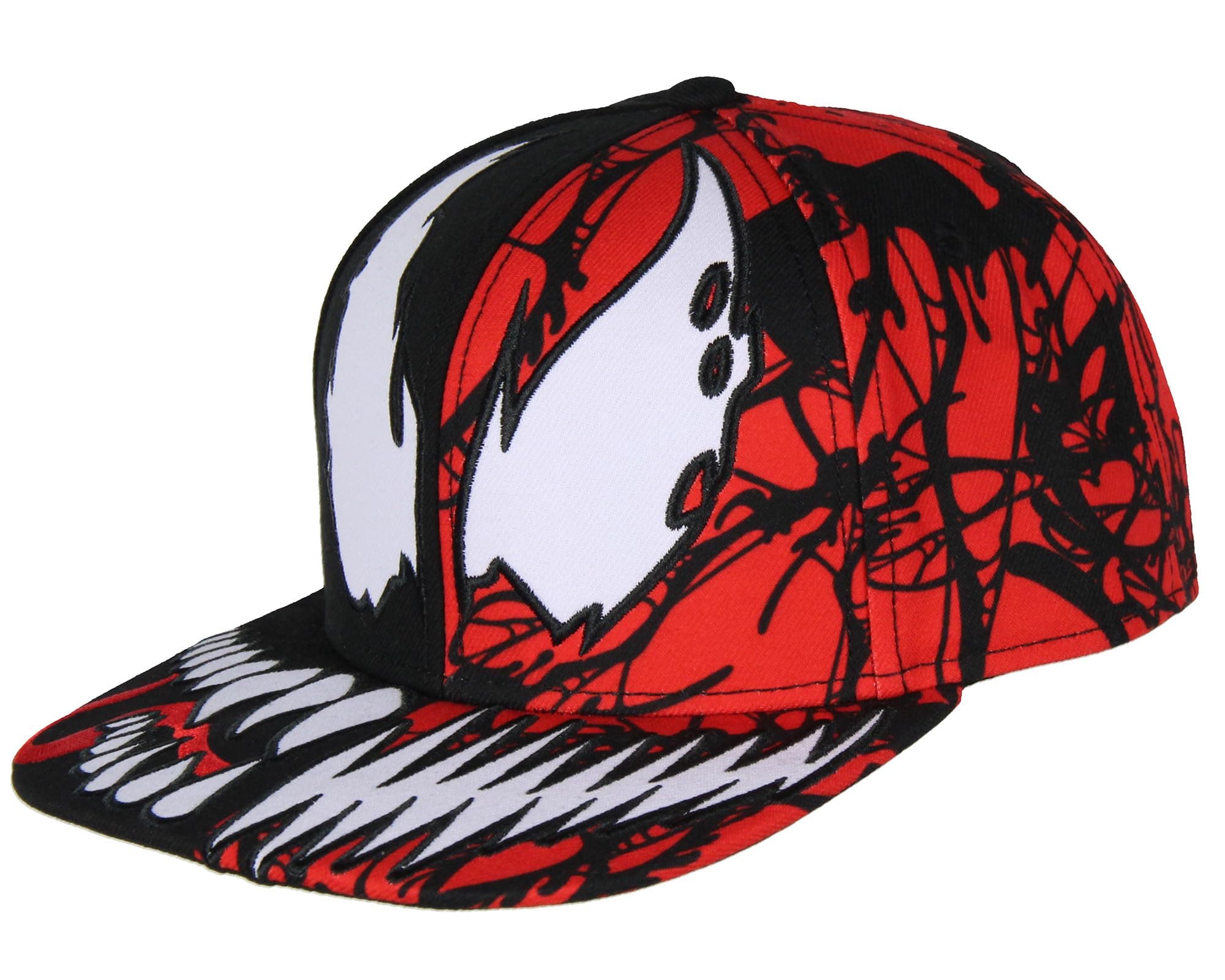 Marvel Comics Adult Venom Carnage Split Face Embroidered Flat Bill Snapback Hat for Men and Women