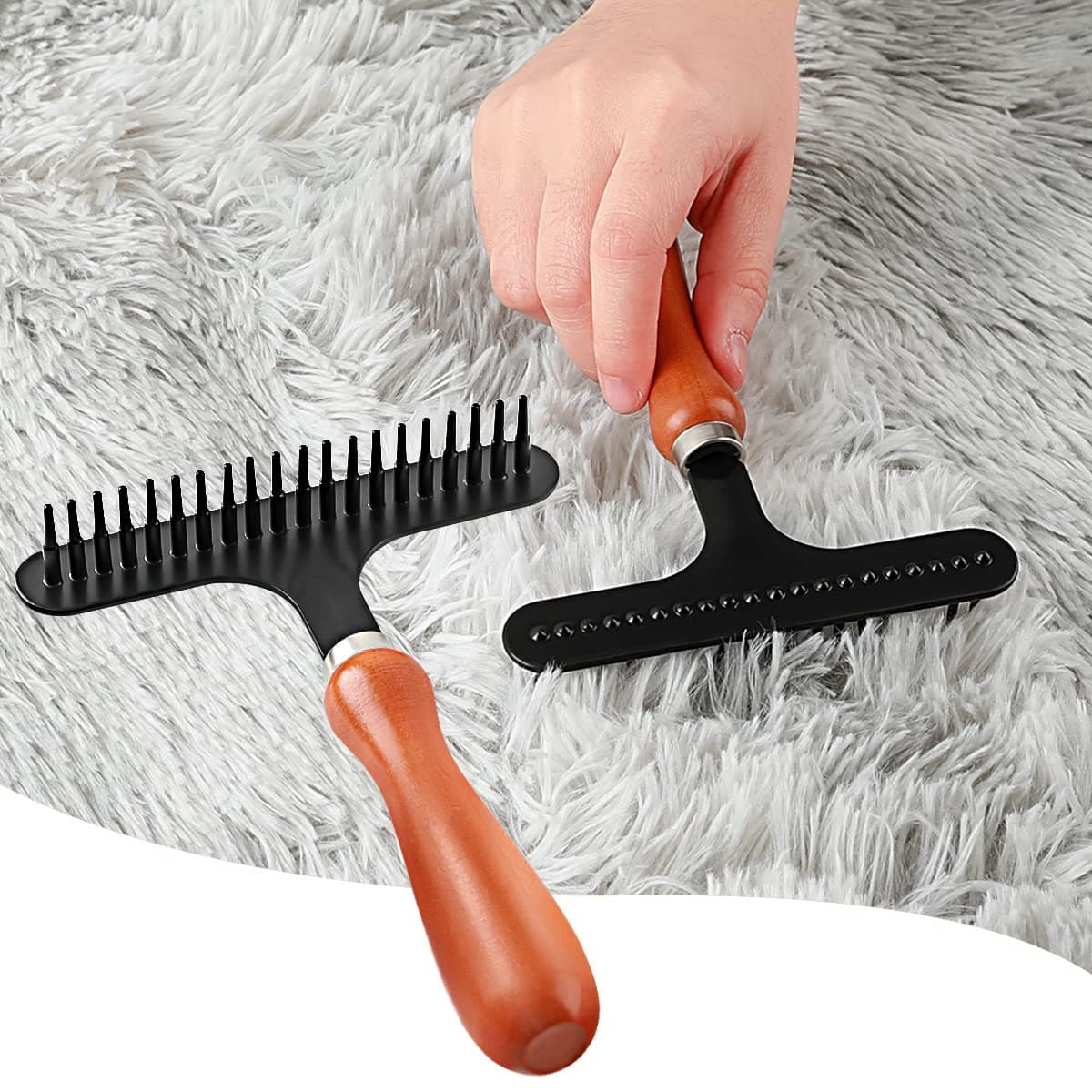 Hand Held Carpet Rake, Making Carpets/Rugs Fluffy Again, Clean Hair, Let Carpet Restore Softness (Black Iron)