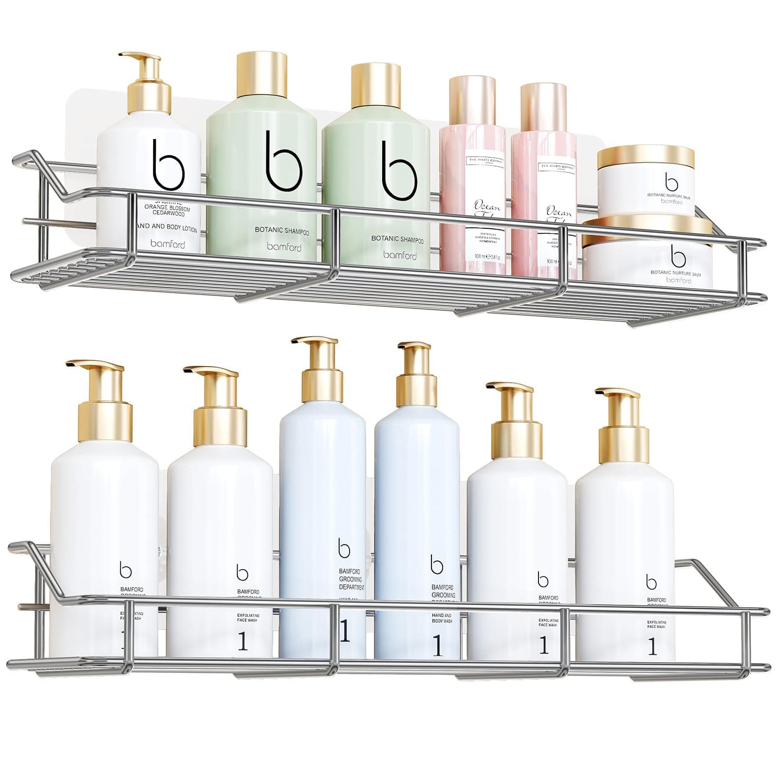 ODesign Adhesive Bathroom Shelf Organizer Shower Caddy Kitchen Spice Rack Wall Mounted No Drilling SUS304 Stainless Steel - 2 Pack