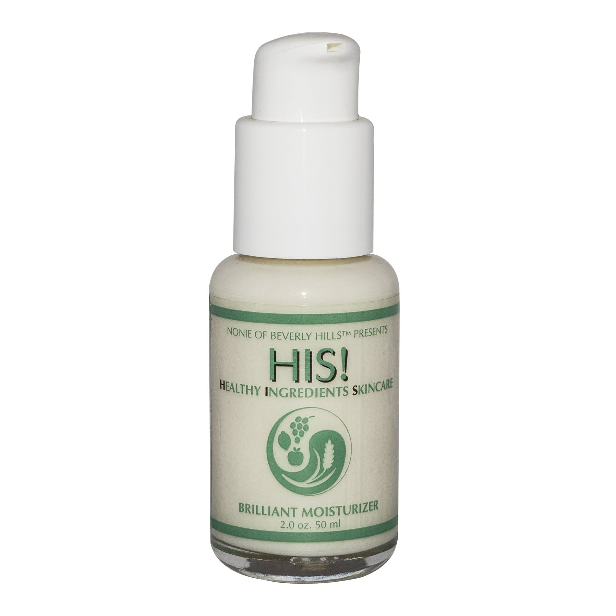 Nonie HIS All Natural Brilliant Moisturizer With 5% Alpha Hydroxy Acids from extracts of Bilberry, Sugar Cane, Maple Cane, Orange & Lemon Oils; Coconut Oil, Almond Oil, Wheat Germ Oil, Citrus Mix of Lemon, Grapefruit, Orange, Bergamot & Neroli Oils, Coconut Emulsifier, Grapefruit Seed Extract & Organic Apple Cider Vinegar.