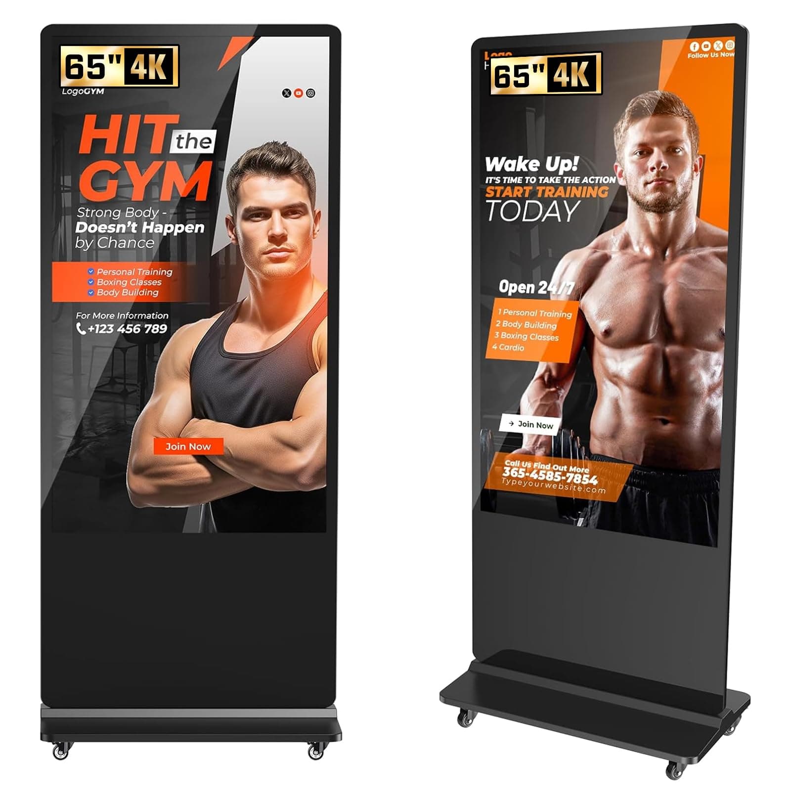 32/43/55/65 Inch Digital Signage Display, LCD Screen Advertising Display Kiosk Interactive Totem Floor Standing Auto AD Player with USB/HDMI/WiFi Android OS (65'' Non-Touch)