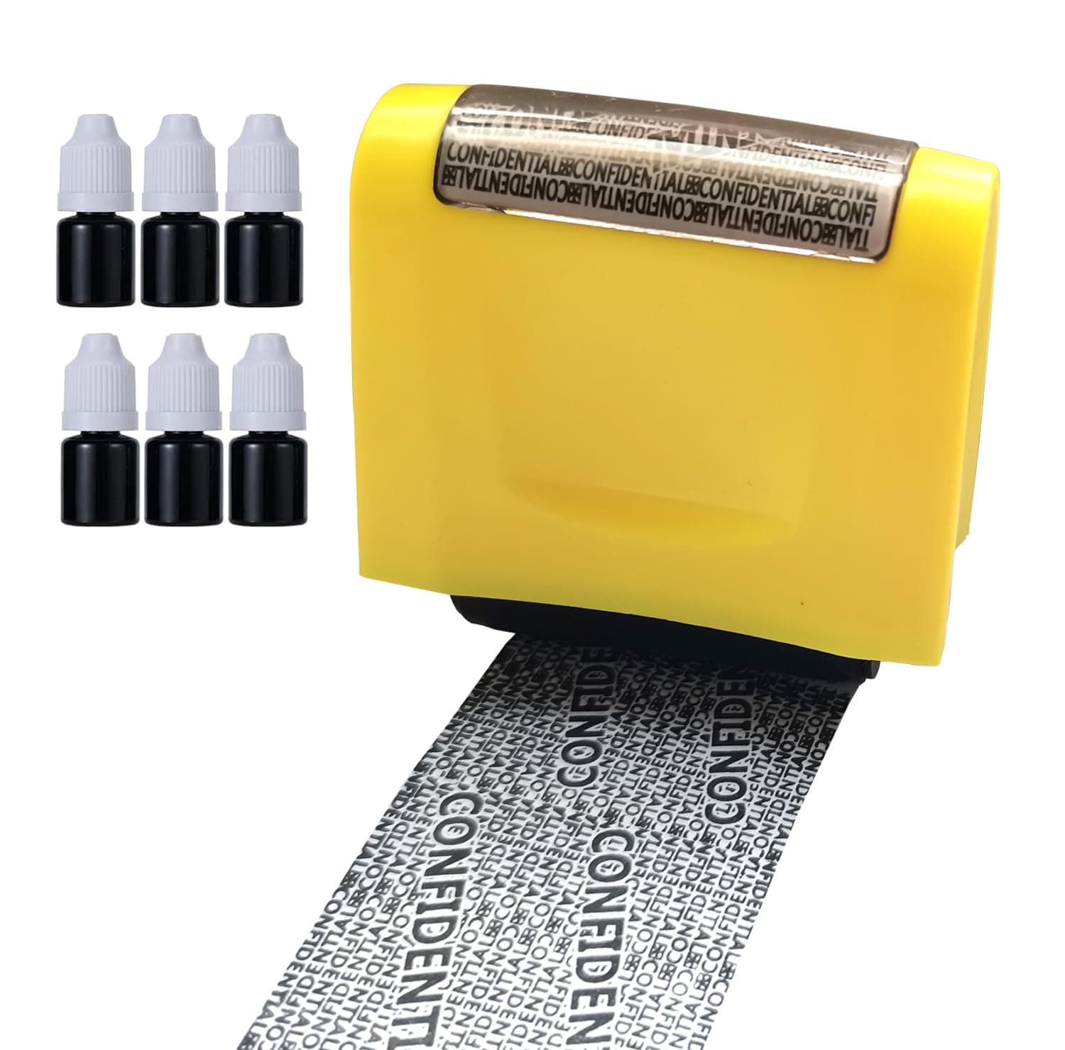 Wide Identity Theft Protection Roller Stamp Set - Identity Protection Roller Stamps for Data Privacy, ID Protection and Address Blocker,Yellow(6 Refill Ink Included)