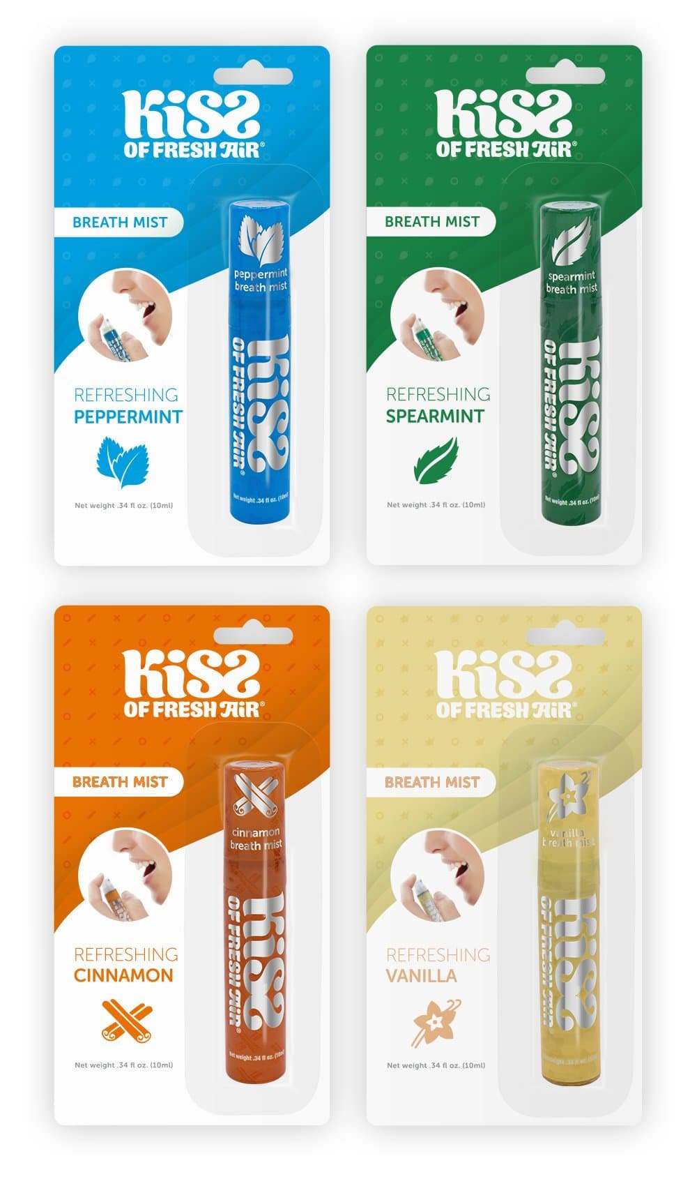 Breath Spray (4 PACK); Peppermint, Spearmint, Cinnamon, Vanilla