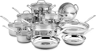 Cuisinart 17-Piece Stainless Steel Cookware Set, Chef's Classic Steel Collection with Pure Aluminum Core for Quick and Even Heat, Cool Grip Handles, Dishwasher Safe, 77-17N