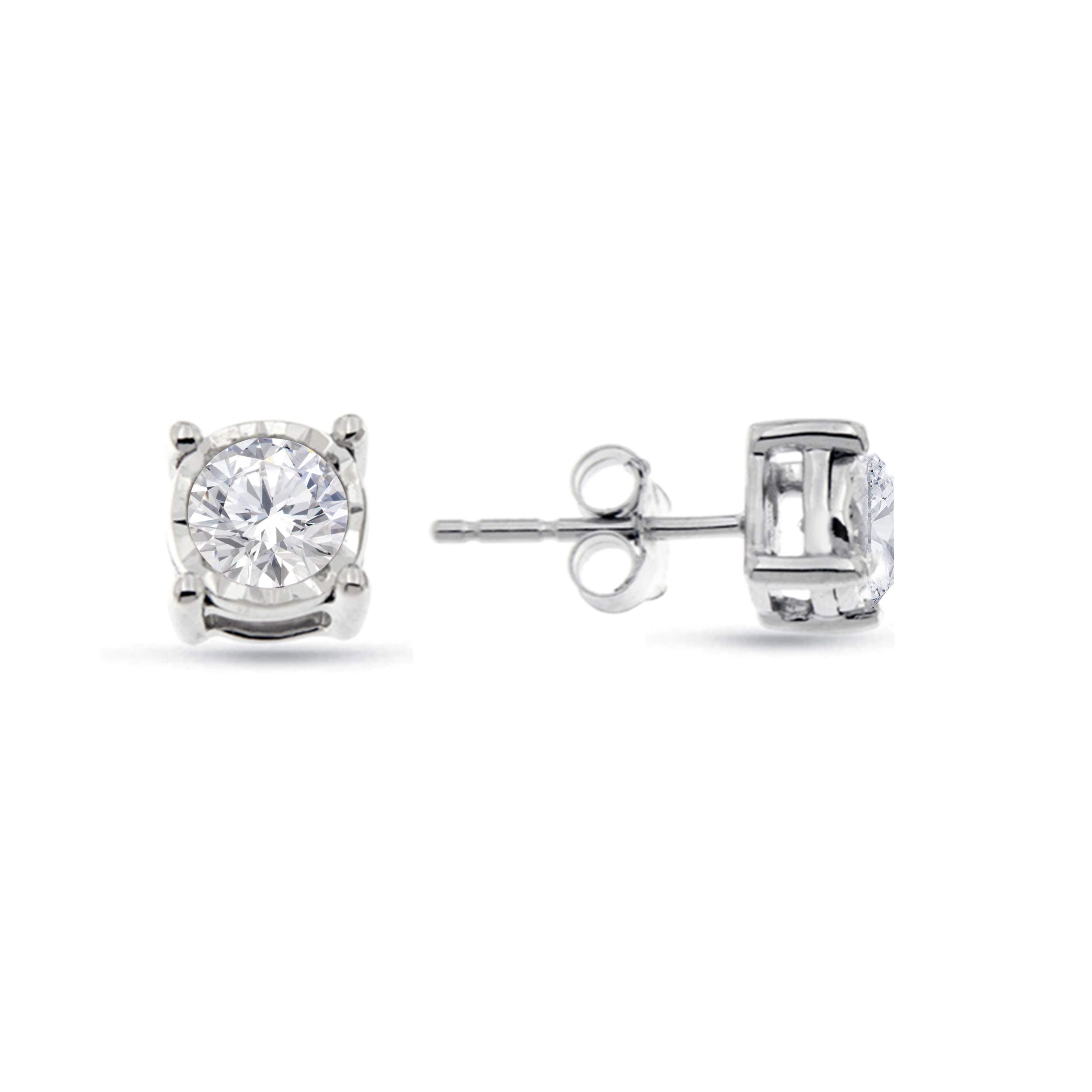 1/10-1/2 Cttw Round Brilliant Cut Diamond Stud Earrings for Women in 925 Sterling Silver Miracle Plate Color H-I/Clarity I1-I2