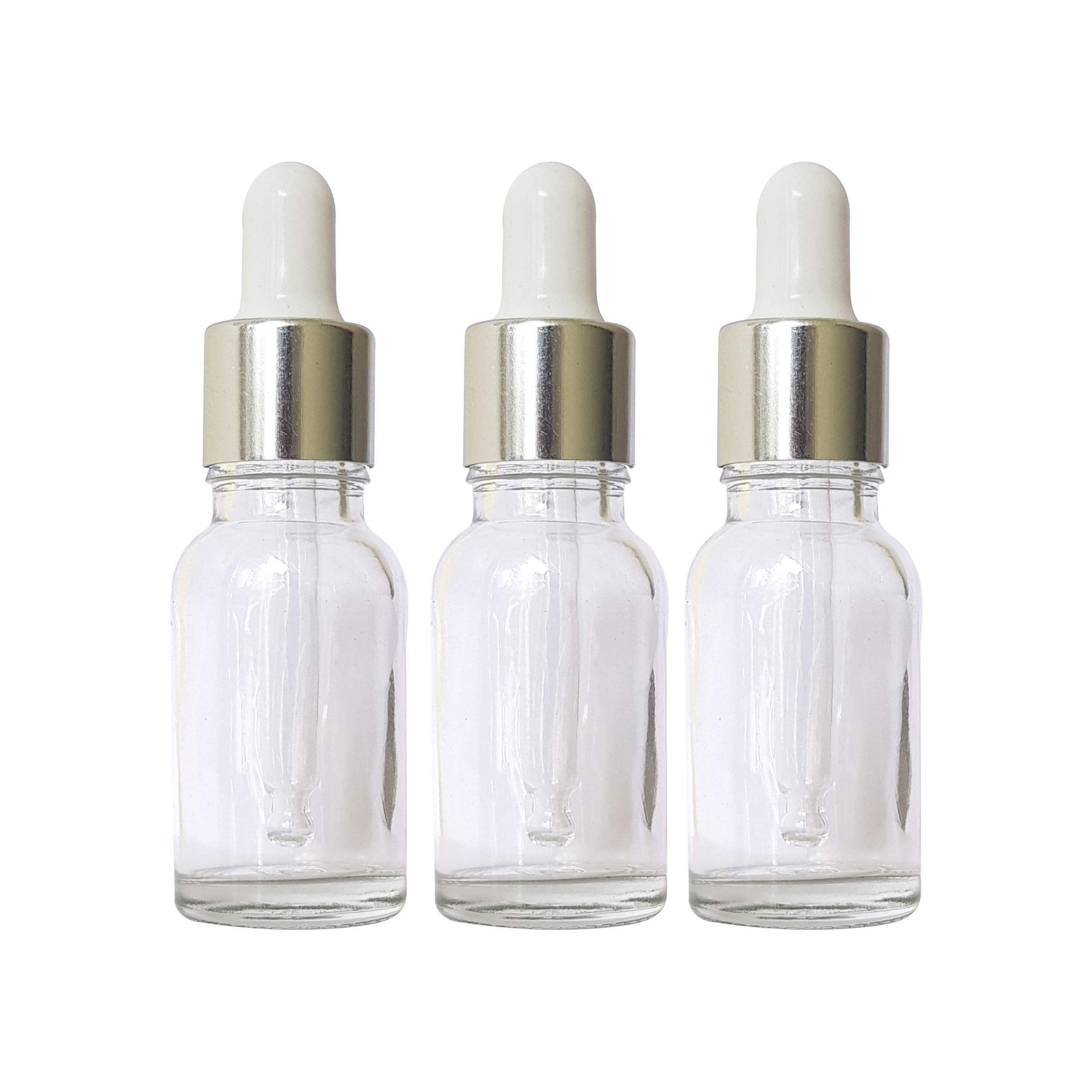 Zenvista Meditech Multipurpose Empty Glass Bottle with Silver Plating Dropper For Essential Oils, Fragrances, Perfumes,Serum Bottles (15 ml) - Pack of 3