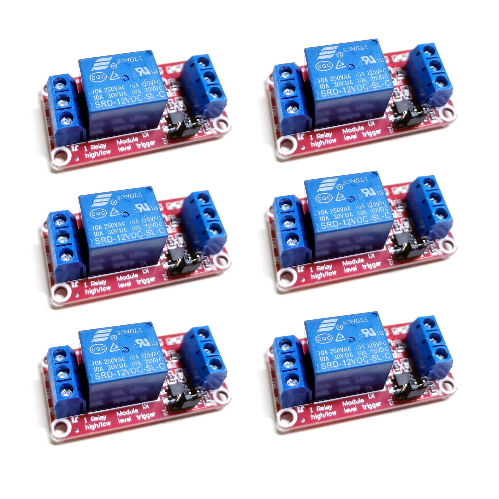 6 Pcs 12V Relay Module, 1 Channel Relay Board with Optocoupler, High/Low Level Trigger, Expansion Board