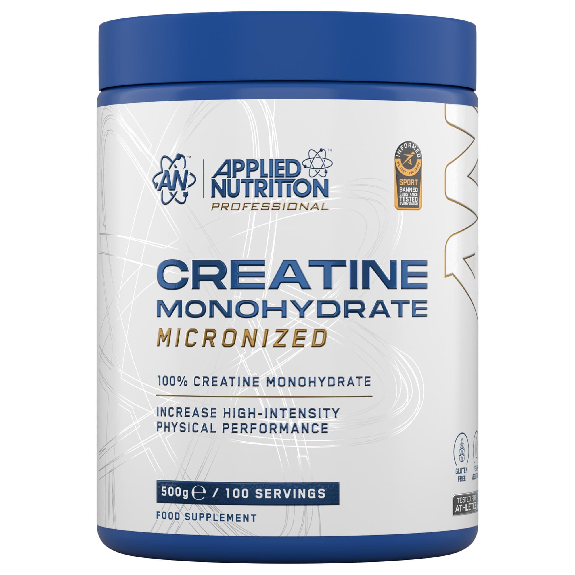 Applied Nutrition Creatine Monohydrate Powder 500g – 100% Micronized Creatine – 5g per Serving – Unflavoured – Supports High-Intensity Performance – 100 Servings
