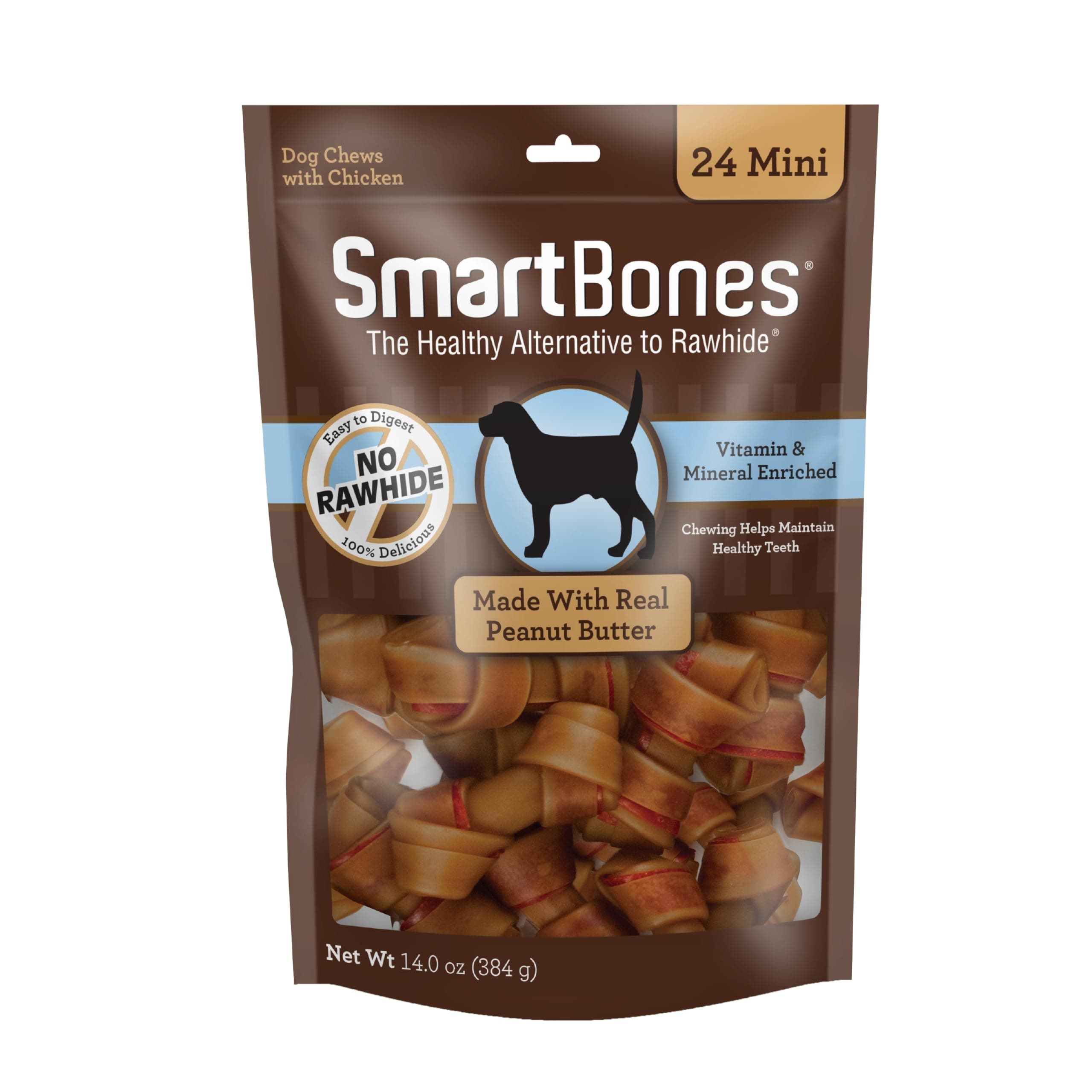Mini Chews With Real Peanut Butter 24 Count, Rawhide-Free Chews For Dogs (Packaging May Vary)