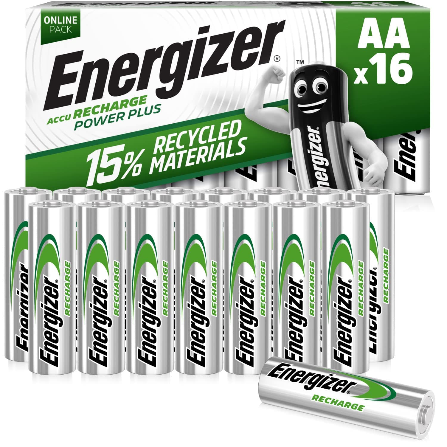 Rechargeable Battery AA Pack, Recharge Power Plus, 16 Pack, Rechargeable Battery AA -