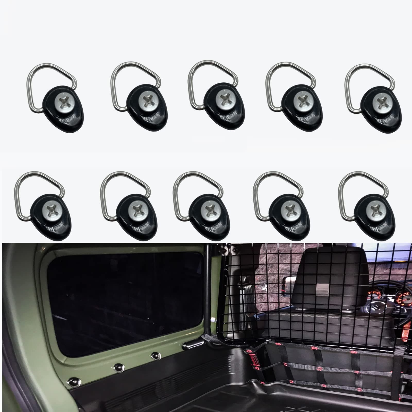 10pcs Trunk Cargo Tie-Down Carmoeignin Metal D-Ring Buckle Quick Release Fastener Clip with Screws for Suzuki Jimny JB64 JB74W 2019 2020 2021 2022 2023 Car Accessories with Screws