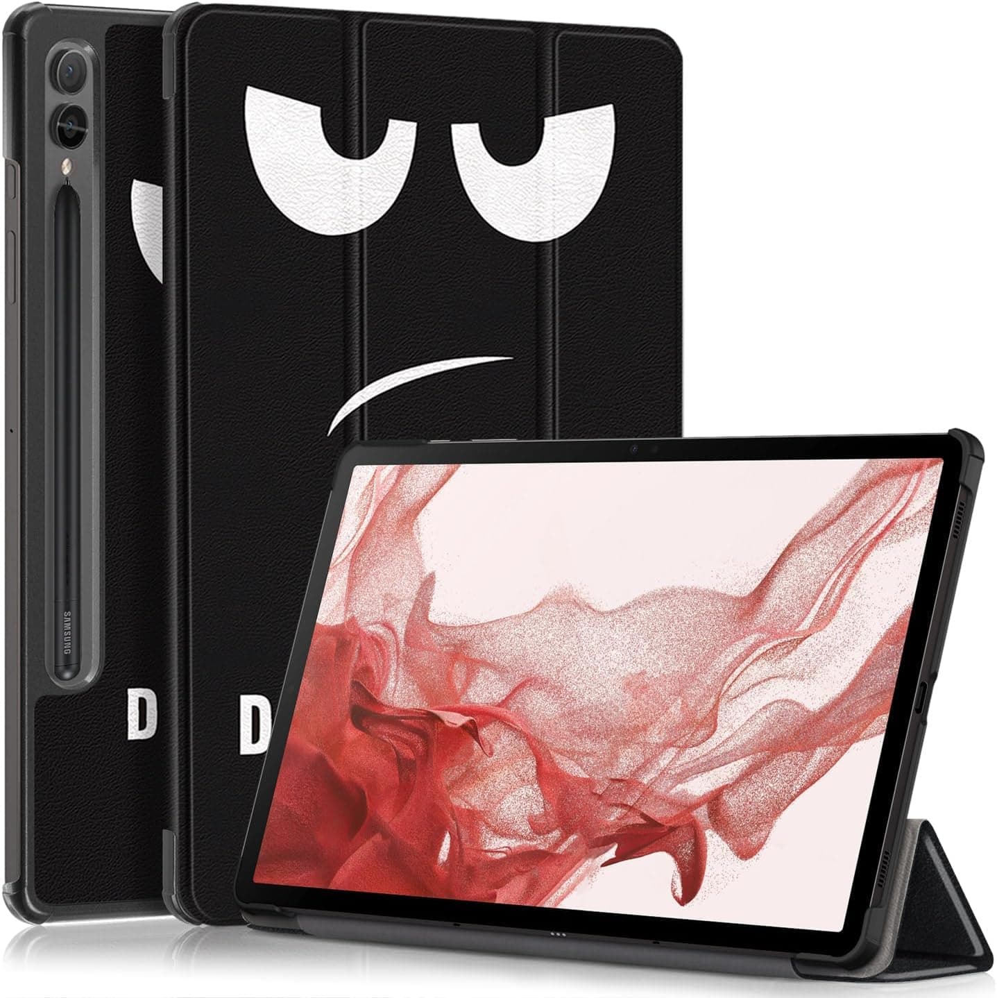 YIMICO Case for Samsung Galaxy Tab S9 Plus 12.4 inch Released 2023, Tri fold Slim Lightweight Hard Shell Smart Protective Cover with Multi-Angle Stand (Big Eye)