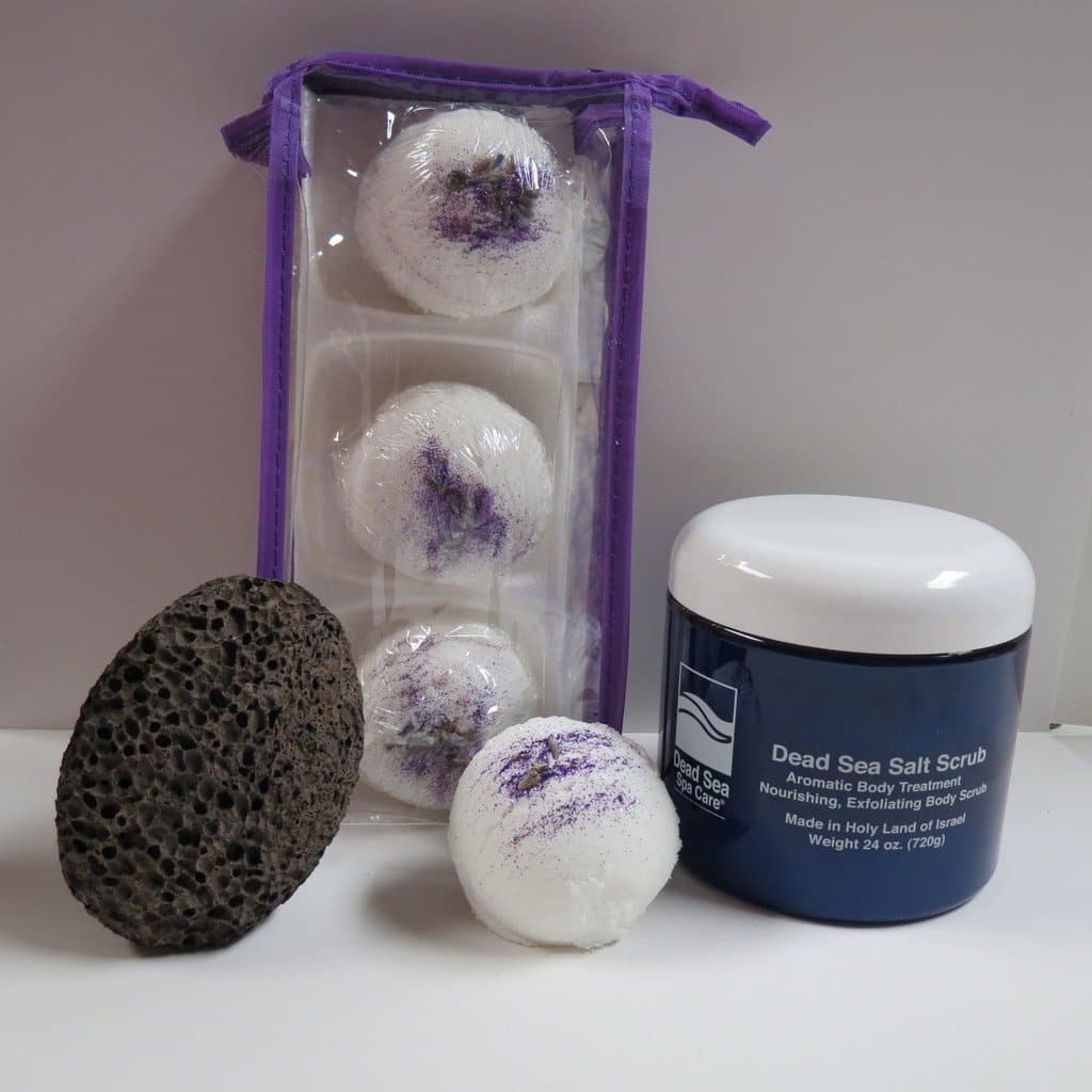 Bubble Bath Truffles: Lavender Pomegranates 3 Pack Bath Truffles, 24 oz Pomegranate Dry Salt Scrub, Pumice Stone by Dead Sea Spa Care, Bubble Bath, Bubble Truffles, Bath Bombs