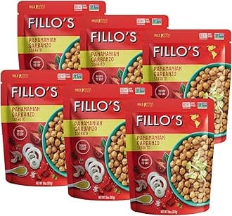 Fillo's Panamanian Garbanzo Beans, Ready to Eat Beans, 10 oz Pk of 6, Gluten-Free, Preservative-Free, Microwavable Meals, Non-GMO, Vegan, Plant Protein