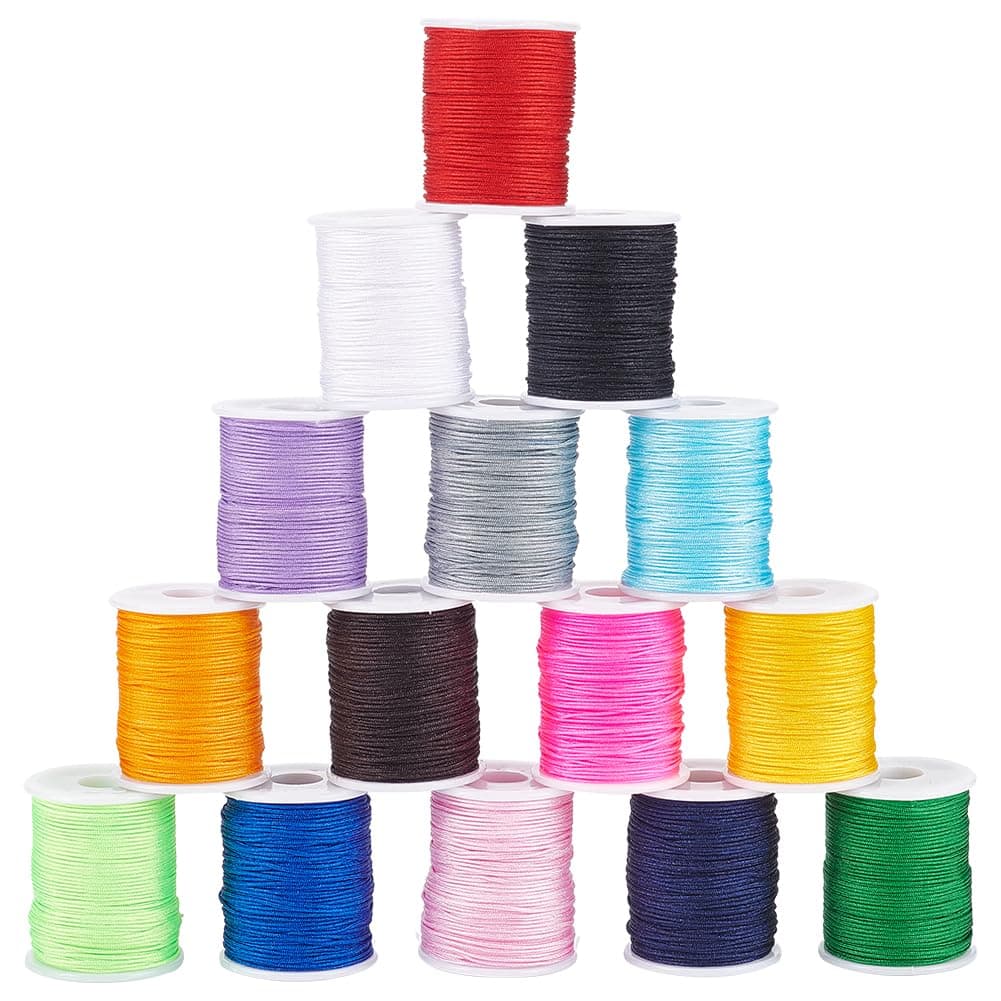 PH PandaHall 15 Colours 0.8mm Nylon Thread Bracelet String Drawstring Cord Macrame Cord Nylon Thread Kumihimo Beading Wire Blinds Satin Cords for Bracelet Necklace Jewellery Making DIY Crafts