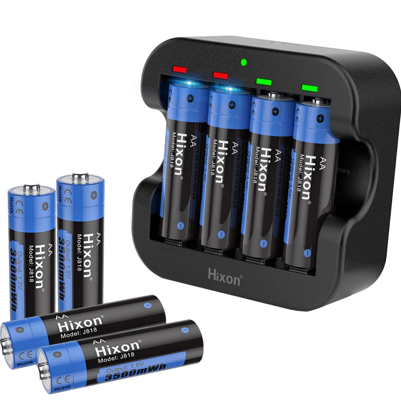 8 Pack Lithium AA Batteries with Black Charger