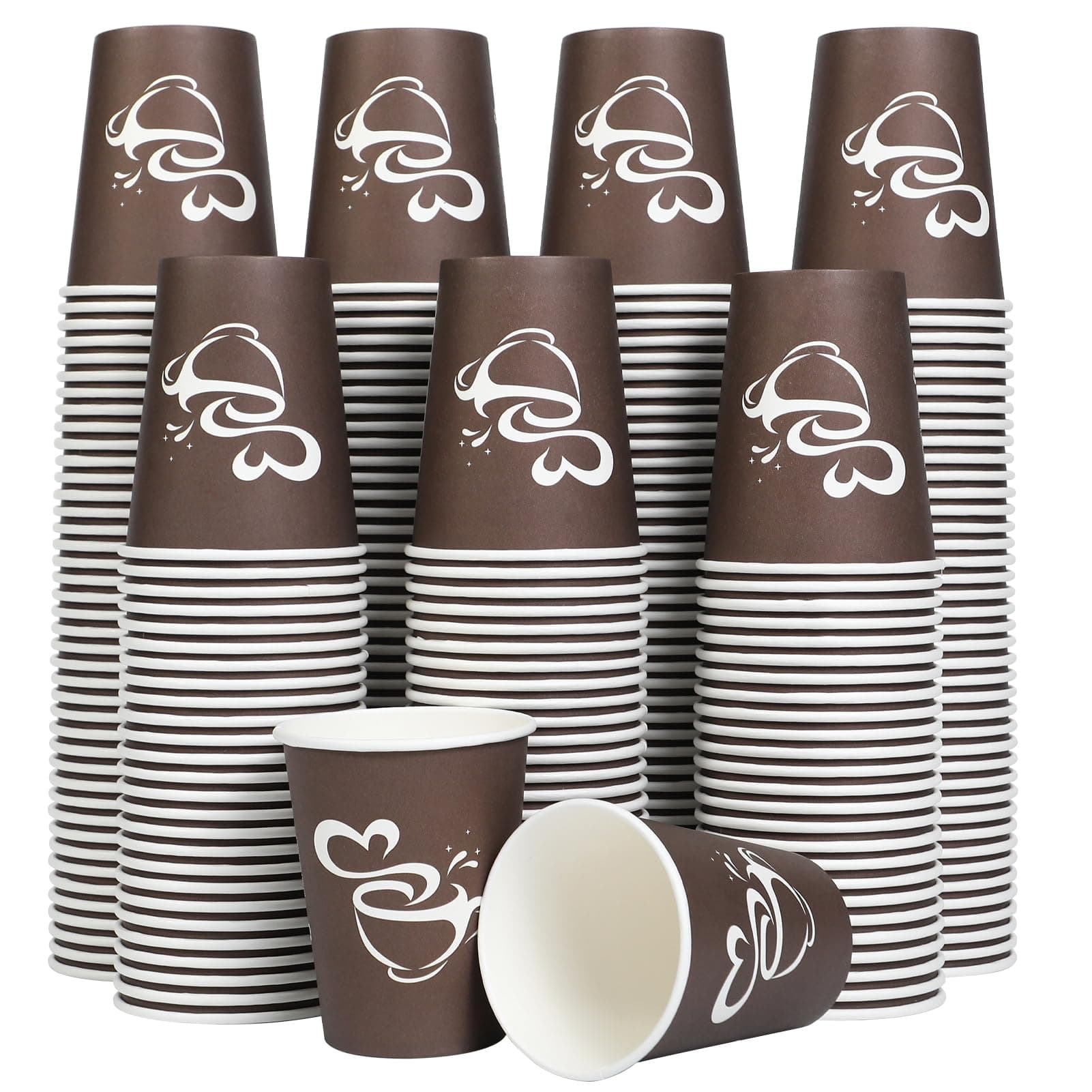 Clawsoff 300 Count 12 oz Paper Coffee Cups, Disposable Drinking Cups for Hot or Cold Beverage, 12 ounce Brown Coffee Cups for Party, Business, Travel, Picnic
