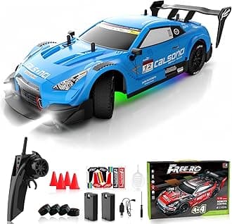 Remote Control Car RC Drift Car 1:16 Scale 4WD RC Car with LED Lights 2.4GHz 30km/h RTR High Speed Racing Sport Toy Car for Adults Boys Girls Kids Gift 2Pcs Rechargeable Battery
