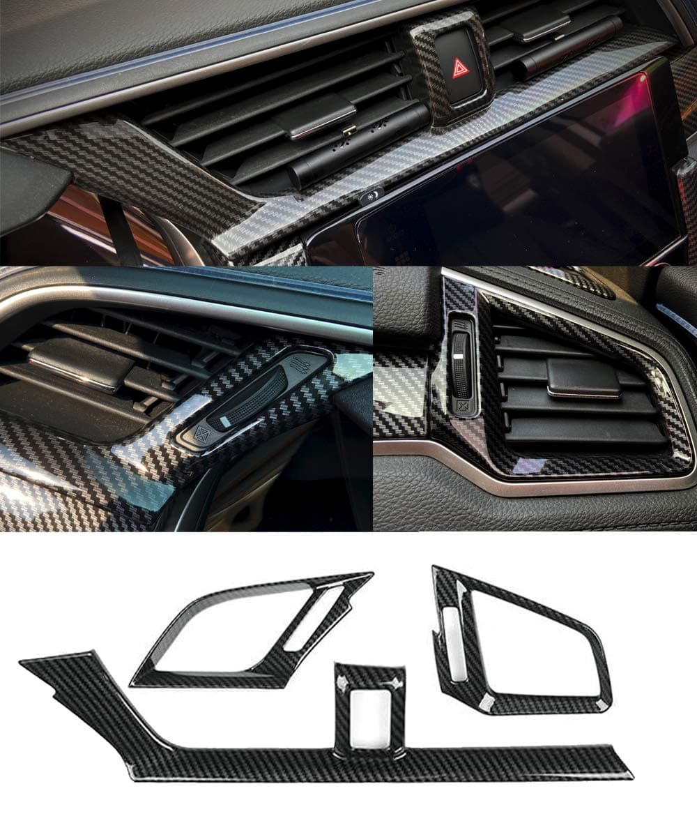 Carbon Fiber Grain ABS Car Interior Front Side and Console Air Outlet Vent Frame Trim Sticker for Honda 10th Gen Civic 2016 2017 2018 2019 2020 2021