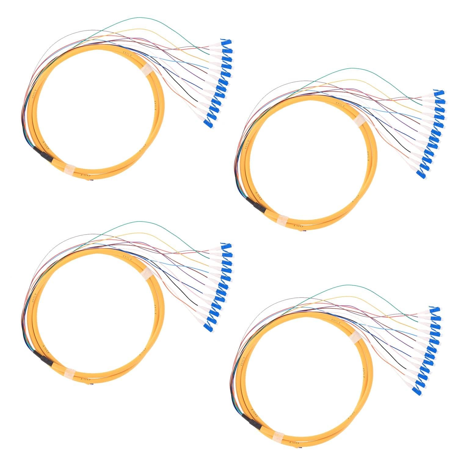 GESD 4Pcs 1.5 Meter 12 Strand SingleMode 9/125 LC-UPC Fiber Pigtail, 12 Color-Coded LC Cable Fiber Optic Patch Cord with Zirconia Ceramic Ferrule Plug for Fusion Splicing