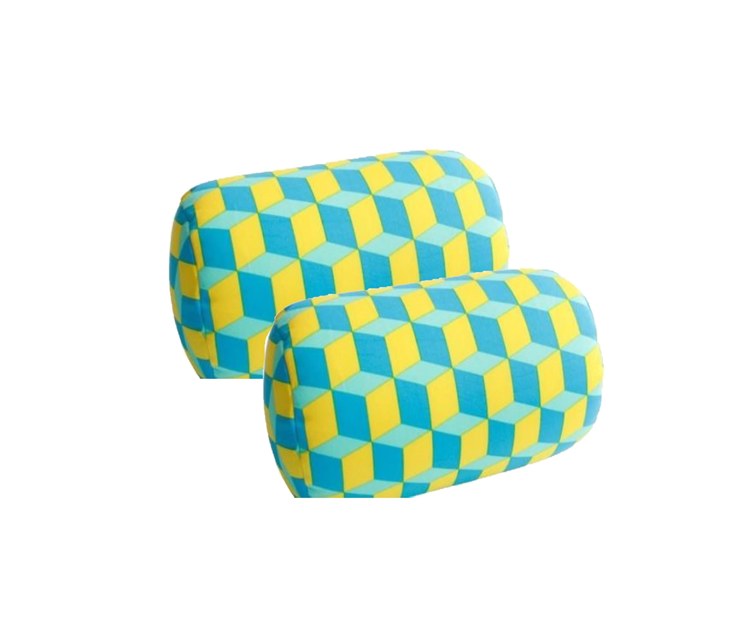 Bookishbunny 2pcs Micro Bead Roll Pillow Cushion for Bed Back Neck Head Body Support, 13" x 7", Various Designs (BlueYellow)