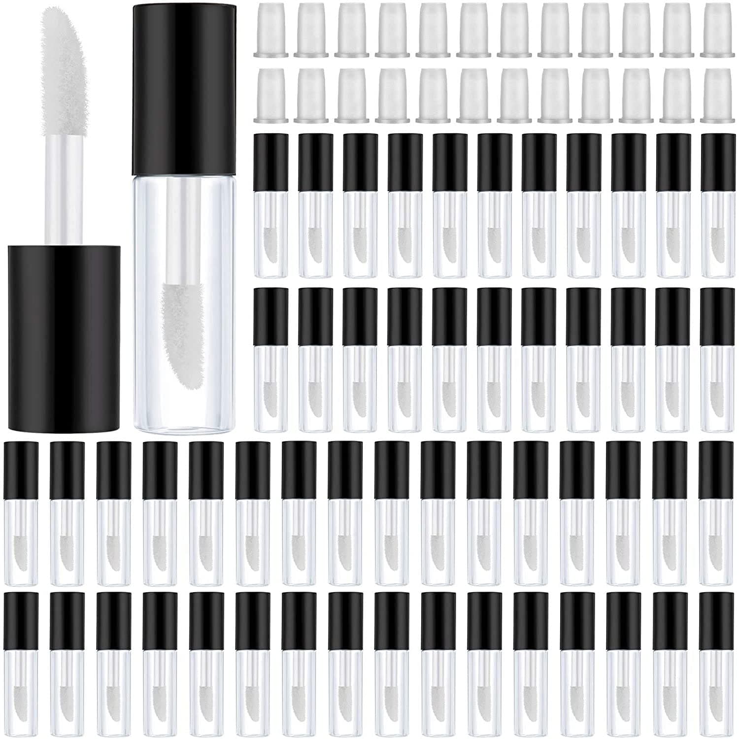Excefore Lip Gloss Tubes Containers 100PACK 1.2ML Clear Empty Refillable Lip Balm Bottle Reusable Mini Lipstick Bottle for Lipstick Samples Travel Split Charging DIY Makeup (Black)