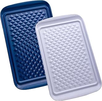 Grilling Prep Trays, Melamine BBQ Prep and Serving Platter and Tray for Outdoor Entertaining, Food Serving Tray, Set of 2, 17" x 10.5", Blue and White