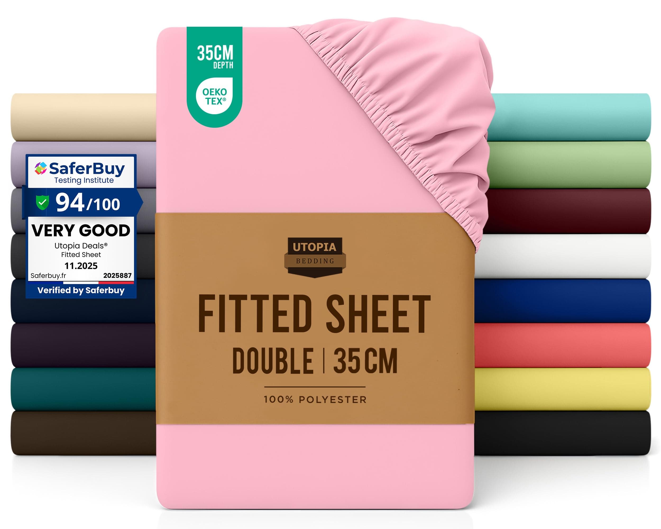 Utopia Bedding Fitted Sheet Double, Pink- Deep Pocket 14 inch (35 cm) - Easy Care - Soft Brushed Polyester Microfibre Fabric - Shrinkage and Fade Resistant - Bottom Sheet
