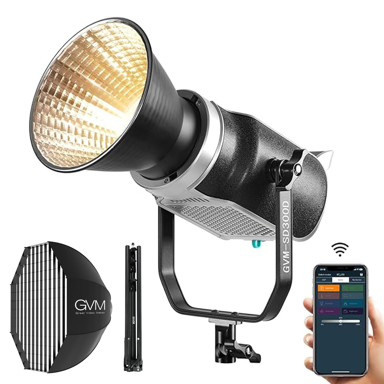GVM Great Video Maker LED Light with Softbox Tripod Kit, 300W Wireless APP Control Bi-Color Spotlight, 67400lux/M Continuous Output Lighting for Photography Studio Recording Film Shooting