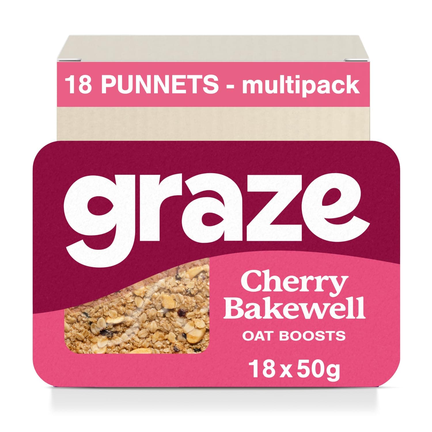 Graze Cherry bakewell Oat Flapjacks, Vegetarian Snacks, 3 Bars per Punnet, Whole Oats & Natural Flavours - Packaging may vary - (18 x 50g Snacks)(Cherry Bakewell)