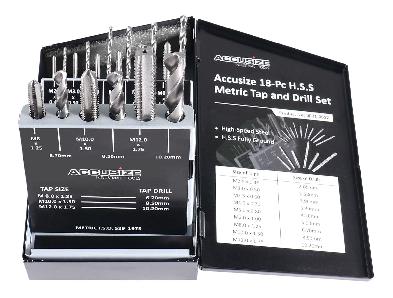 18 Pcs/Set H.S.S. Tap & Drill Set, Metric, 0001-0052