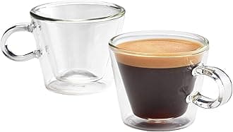 Duo Flare Set of 2 Espresso Glass Coffee Cups with Handle, Hollow Vacuum Sealed, Heat Resistant, 75ml Espresso Cup, Trans