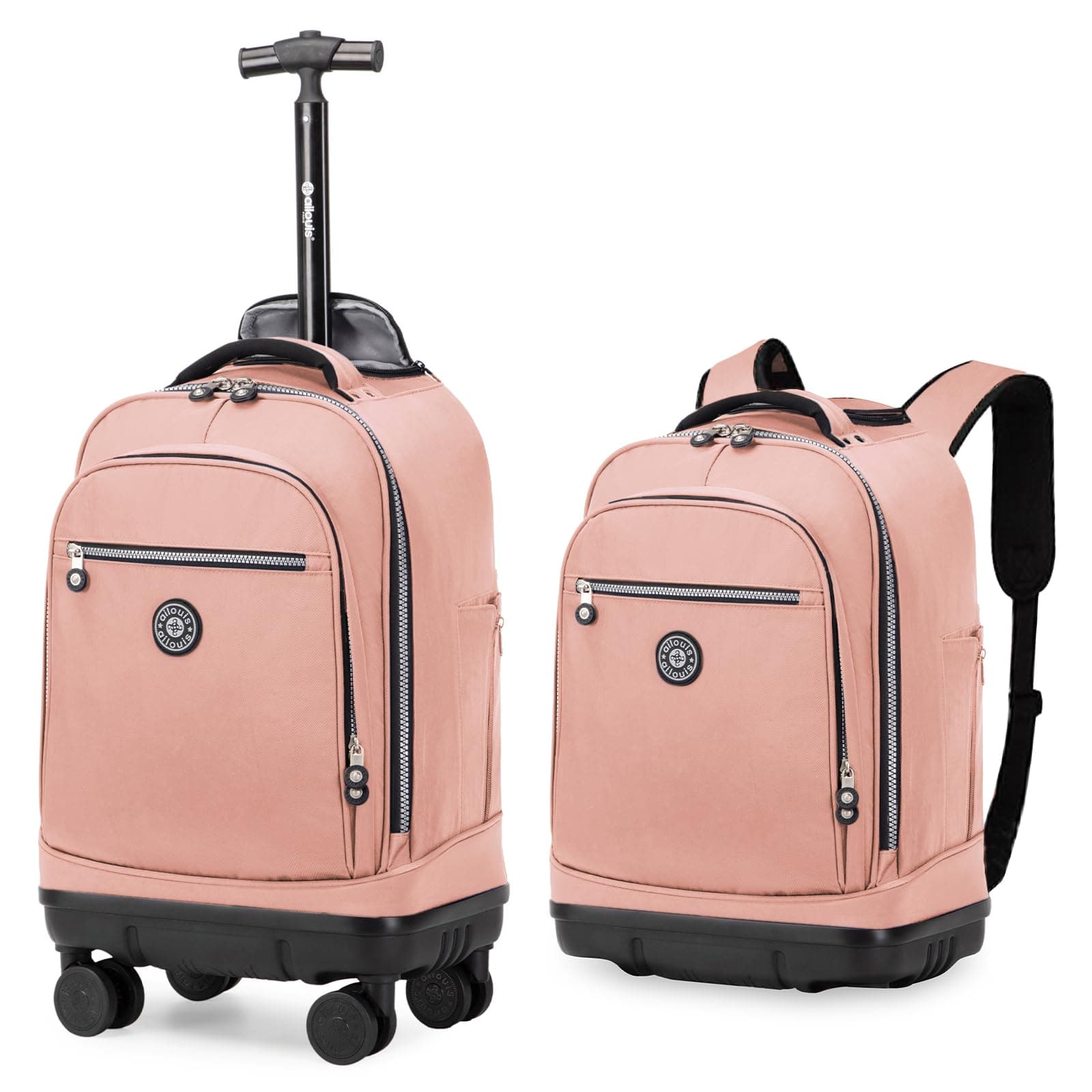 Rolling Backpack with Detachable Wheels 18 inch Wheeled Laptop Backpack Carry on Luggage Bag for Women Men to Travel