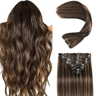 Clip in Hair Extensions Real Human Hair 4.3oz/120g Clip ins 100% Human Hair Extension for Women 8pcs Per Set with 18 Clips Double Weft (24 Inch #1B/6 Natural Black to Chestnut Brown)