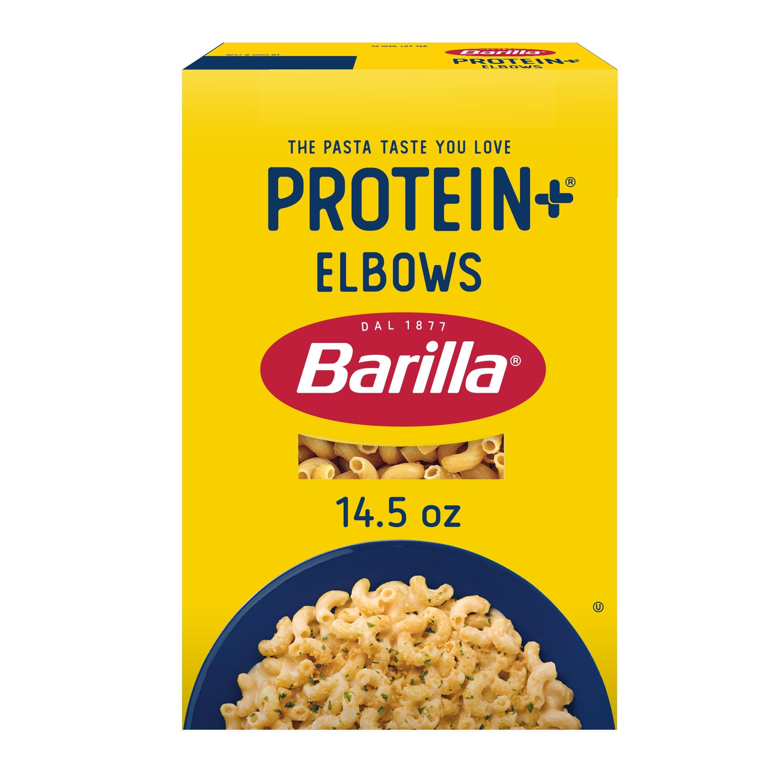 Barilla Protein+ (Plus) Elbows Pasta, 14.5 Ounce - plant based - Made from Lentils, Chickpeas & Peas - Non-GMO, Kosher Certified