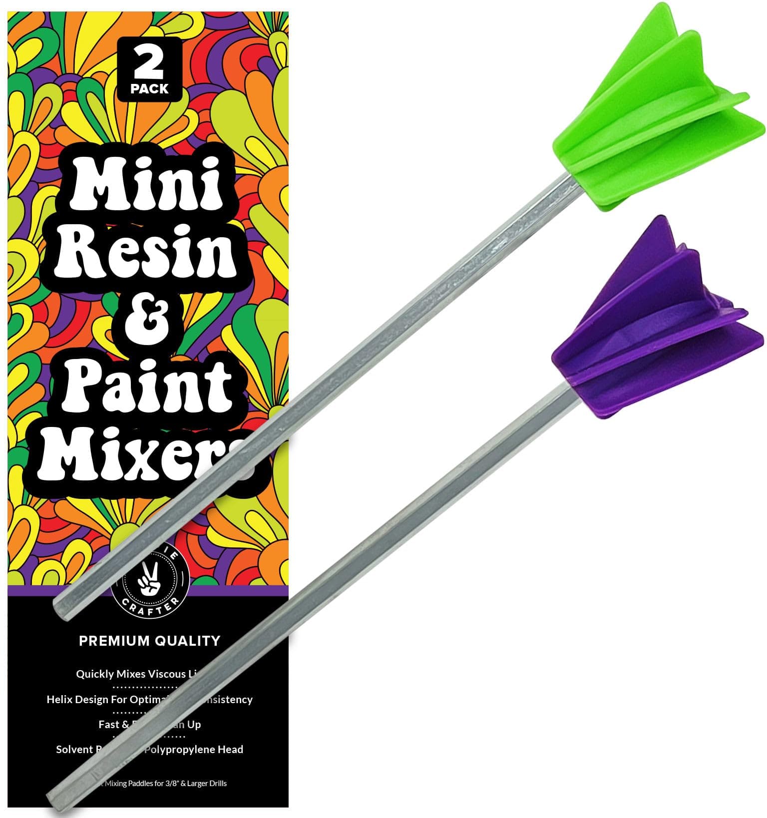 HIPPIE CRAFTER Paint Mixer Drill Attachment, 2 Pack Drill Mixer Paddle, Mini Epoxy Mixing Paddle for Quart or Gallon, Crafting and Mixing Tools