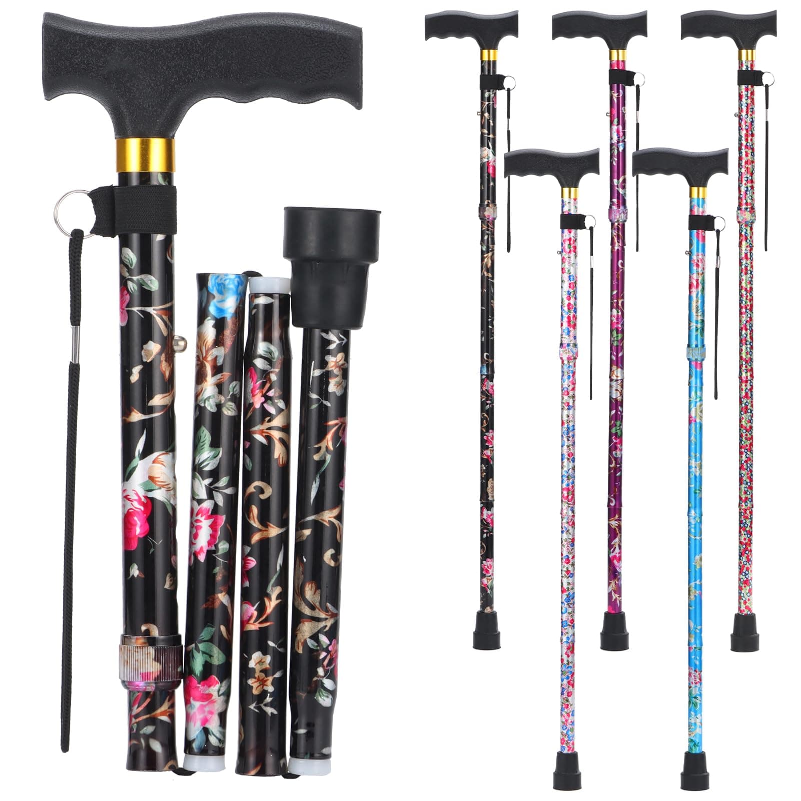 PARLORA Walking Cane for Women Men, Foldable, Lightweight, Elegant, Folding Cane - Walking Stick for Elderly and Adults with Comfortable T Handle