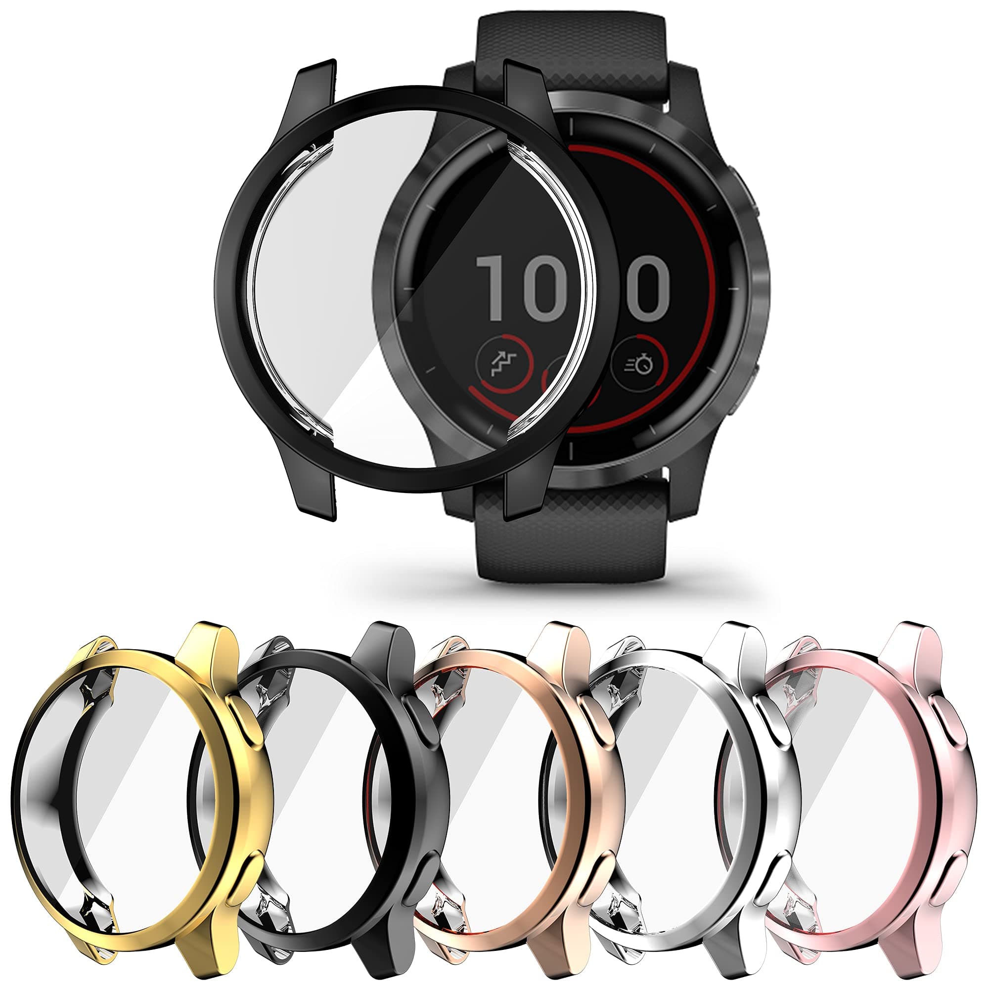 RICHONECompatible with Garmin Vivoactive 4S / Venu 2S 40mm Screen Protector Case, Soft TPU Cover All-Around Shockproof Bumper Frame (Black+Silver+Gold+Pink+Rose Gold, 40mm)