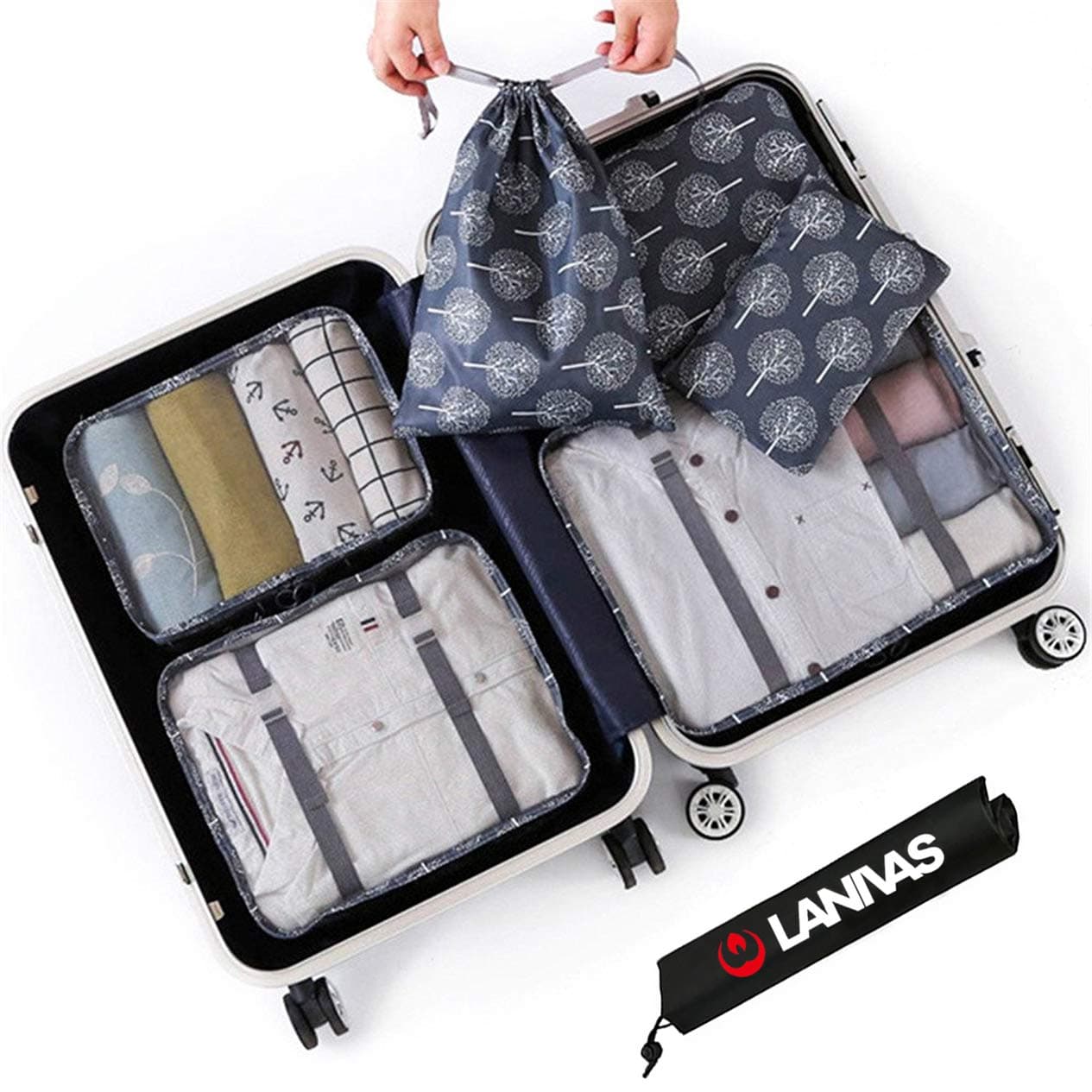 Packing Cube Set,Lanivas 7 Set Floral Pattern Traveler Double Zipper Luggage Accessories Tree