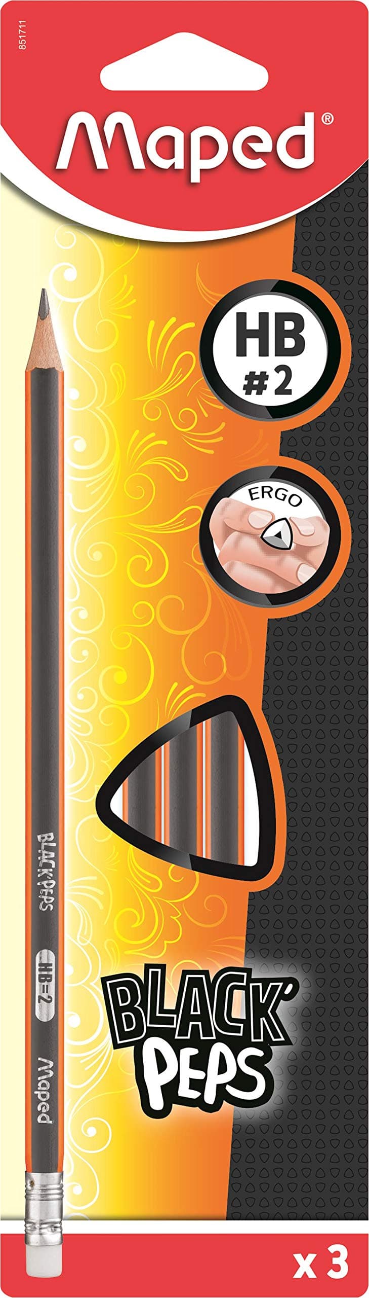 MapedHelix USA Black'Peps Triangular Graphite #2 Pencils, Pack of 3 (851711ZV)