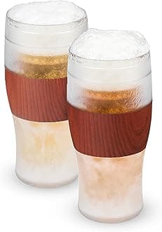 Host 10022 Cooling Cups Wood Freeze Beer, 16 Ounce Freezer Gel Chiller Double Wall Plastic Frozen U.S (473ml / .83 UK Pint) Glass, Set of 2