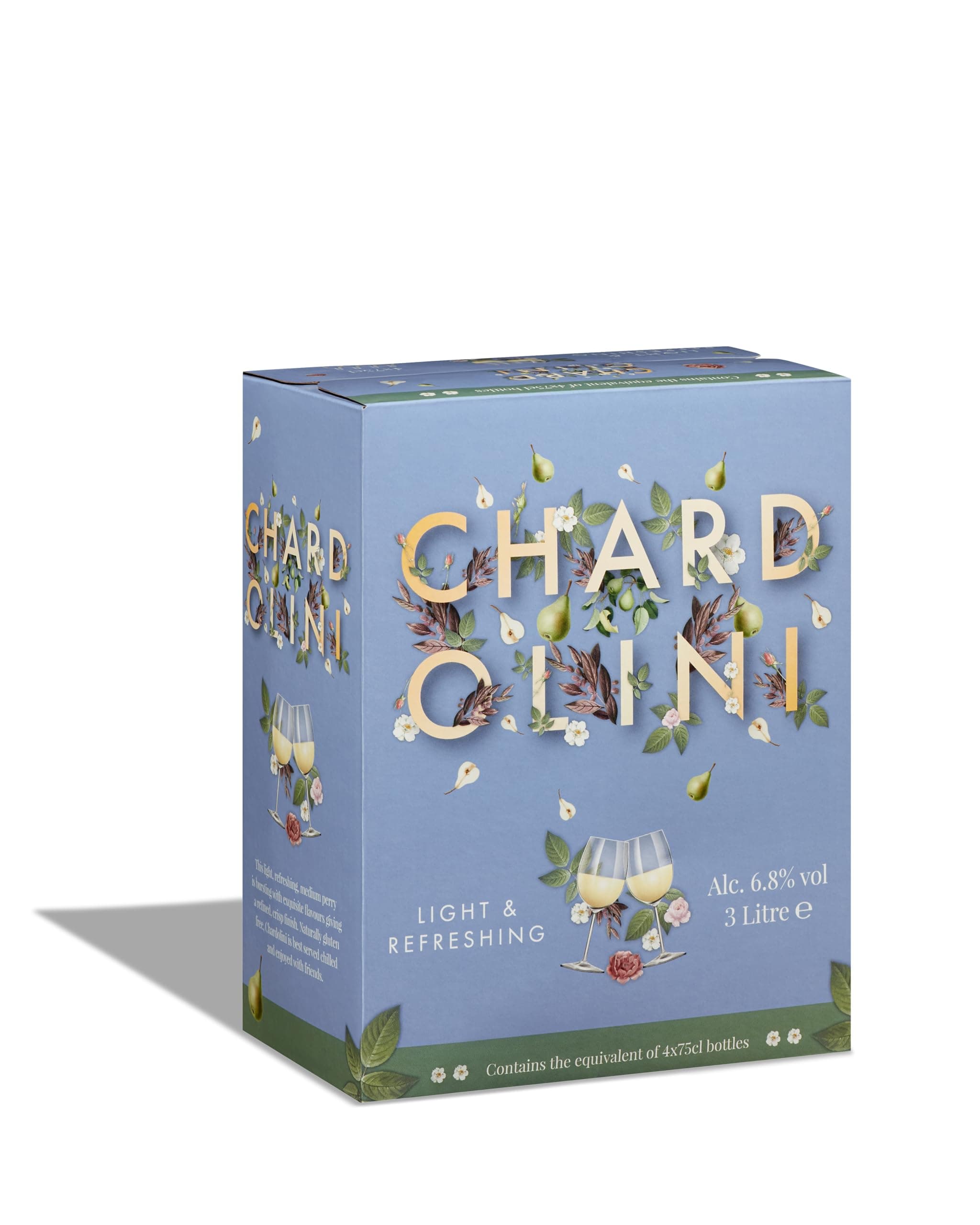 Chardolini - 6.8% Medium Perry with a Refined Crisp Finish, Naturally Gluten Free, Exquisite Flavours, Light & Refreshing, Bag in the Box, 3L