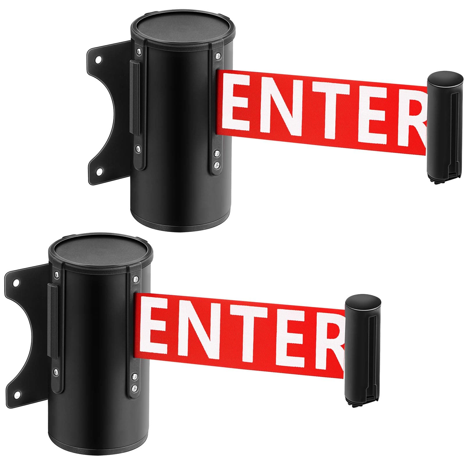 Landical 2 Pcs 16ft Wall Mount Retractable Barrier Belt Do Not Enter Sign Safety Belt Barrier Rope with Braking System Locking Button for Crowd Control Parking