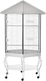 PawHut 44" Hexagon Covered Canopy Portable Aviary Flight Bird Cage With Storage